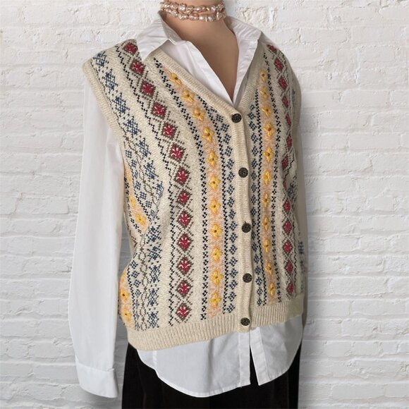 Vintage Northern Reflections Boho Cottagecore Embroidered Knit Vest - Women's M - Picture 3 of 5